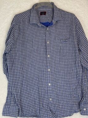 Untuckit Shirt Mens Medium Pugliese Blue Gray Plaid Lined Cotton Check